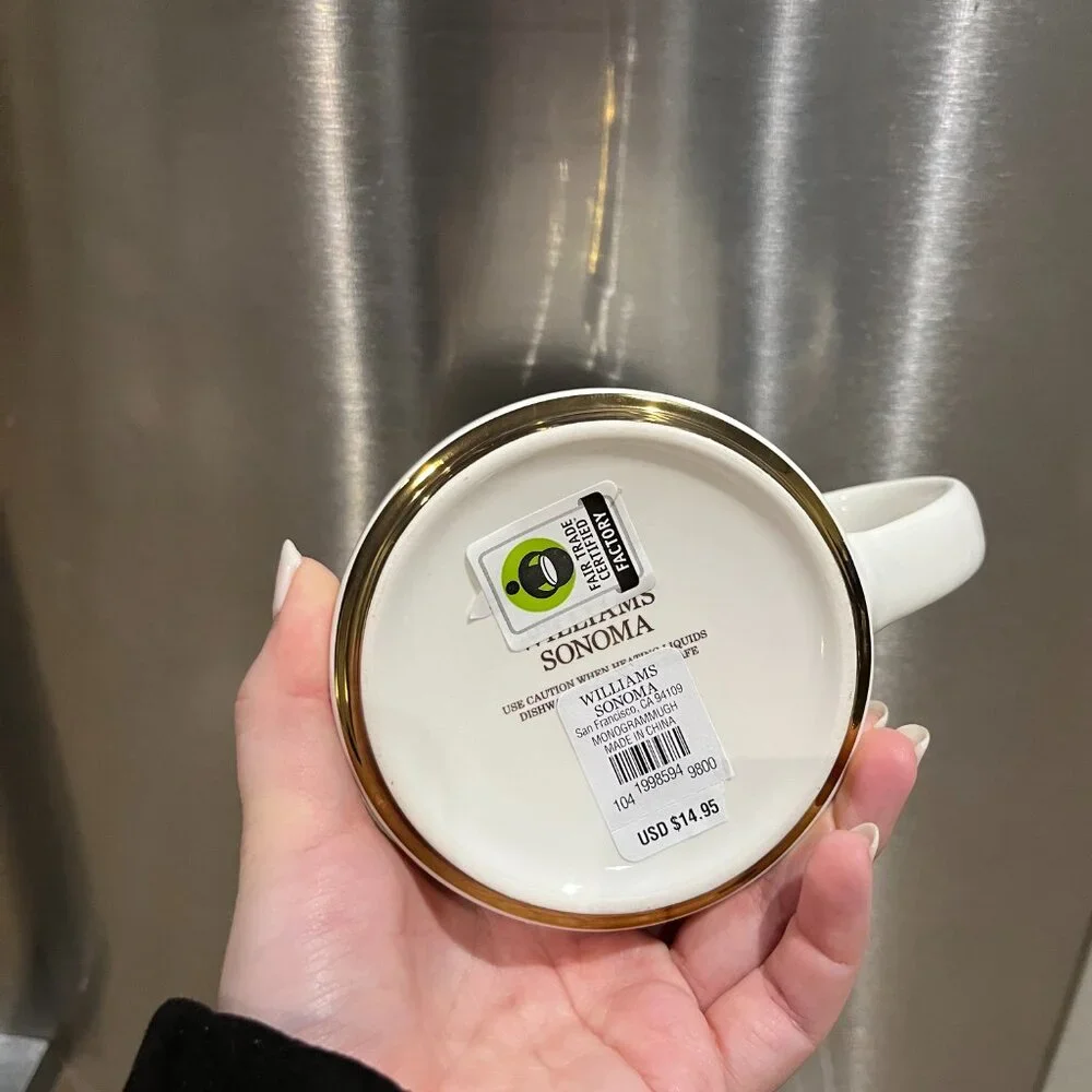 BNWT Williams Sonoma Gold Monogram Mug (Letter H)